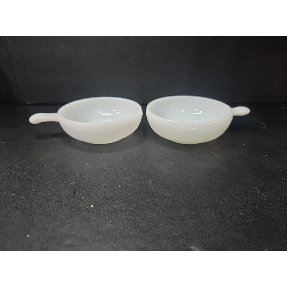 Glasbake Milk Glass Handled Lug Bowls,‎ Set of 2 Bowls, Soup Chili Snack Serving
